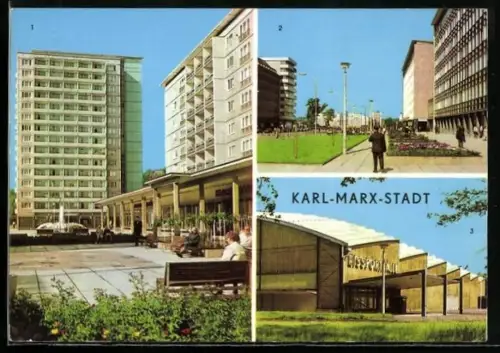 AK Karl-Marx-Stadt, Rosenhof, Brückenstrasse, Eissporthalle