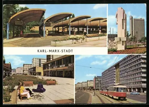 AK Karl-Marx-Stadt, Busbahnhof, Strasse der Nationen, Interhotel Kongress