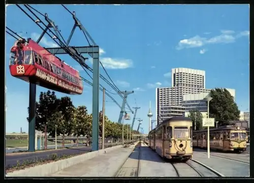 AK Mannheim, Fernsehturm, Collini-Center, Aerobus auf der Fahrt vom Luisenpark zum Gartenschau-Geländeteil