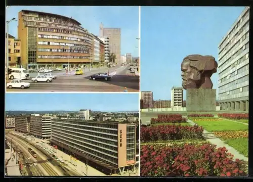 AK Karl-Marx-Stadt, Strasse der Nationen, Karl-Marx-Monument