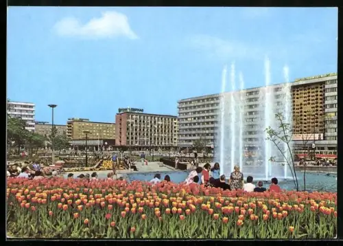 AK Karl-Marx-Stadt, Blick vom Karl-Marx-Platz zur Strasse der Nationen, Hochhäuser