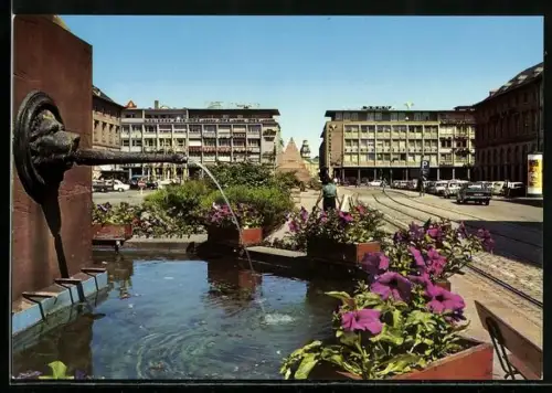 AK Karlsruhe, Brunnen am Marktplatz