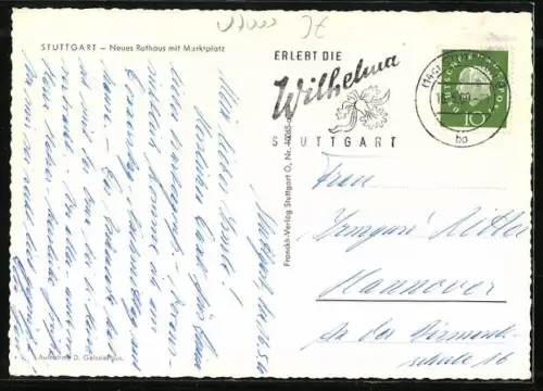 AK Stuttgart, Neues Rathaus mit Marktplatz