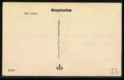 AK Rab, Ortspanorama mit Uferpartie