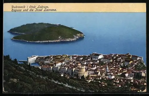 AK Ragusa, Totalansicht mit Insel Lacroma