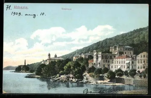 AK Abbazia, Südstrand, Panorama