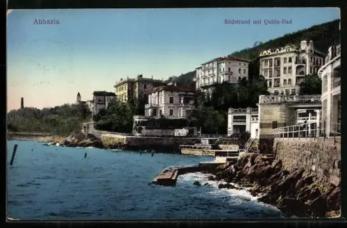 AK Abbazia, Südstrand mit Quitta-Bad