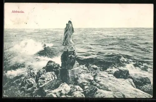 AK Abbazia, Madonnenstatue am Meer