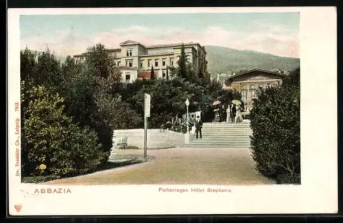 AK Abbazia, Parkanlage mit Hotel Stephanie