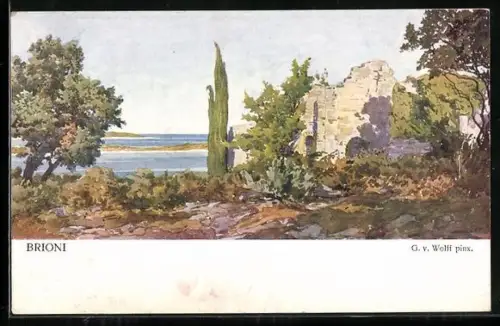 Künstler-AK Brioni, Basilika in Val Madonna