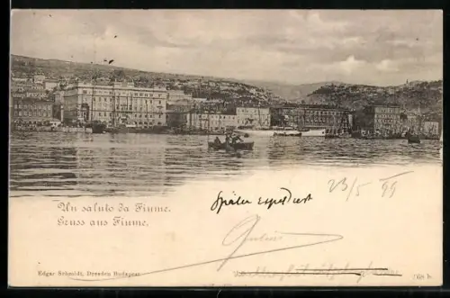 AK Fiume, Blick über das Wasser zum Ort