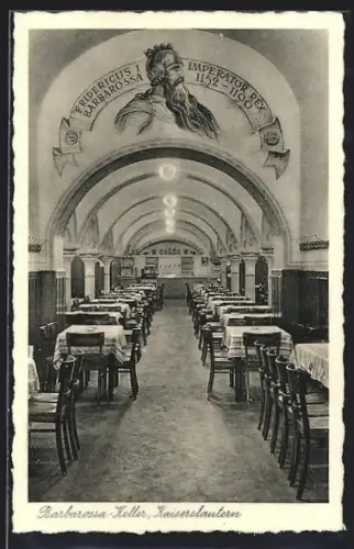 AK Kaiserslautern, Gasthaus Barbarossa-Keller, Innenansicht