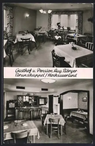 AK Brunskappel /Hochsauerland, Gasthaus und Pension Aug. Börger, Innenansichten