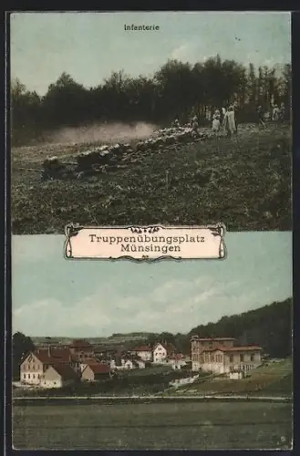 AK Münsingen, Truppenübungsplatz, Infanterie, Ortsansicht