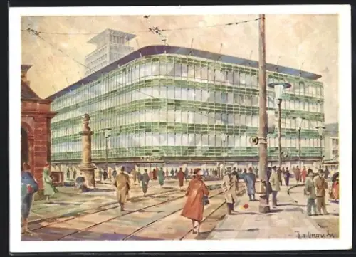 Künstler-AK Frankfurt a. M., Kaufhof an der Hauptwache