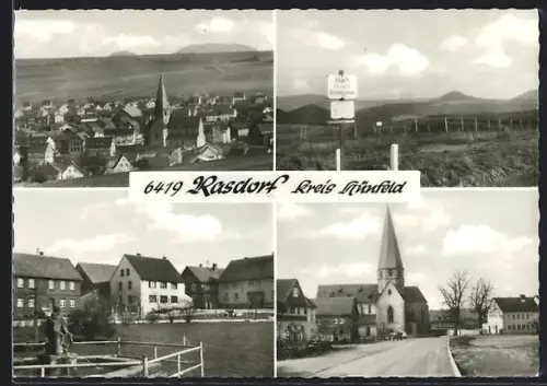 AK Rasdorf /Kreis Hünfeld, Grenze, Denkmal, Strassenpartie mit Kirche