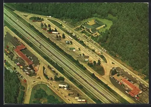 AK Engehausen, Autobahnrasthaus Allertal-Ost aus der Luft gesehen