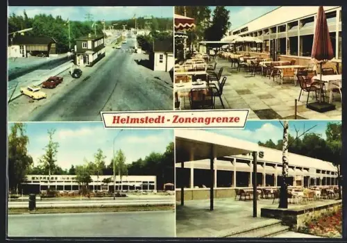 AK Helmstedt, Zonengrenze, Gaststätte am Grenzübergang, versch. Aussenansichten