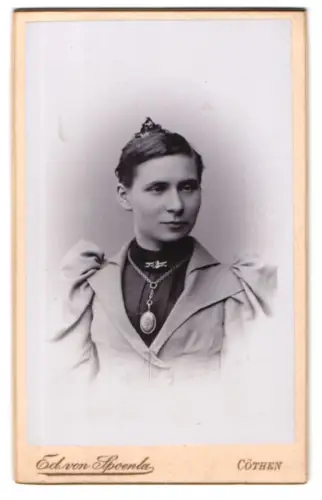 Fotografie Ed. von Spoenla, Cöthen, Leopoldstrasse 9, Porträt einer Dame mit elegantem Kleid