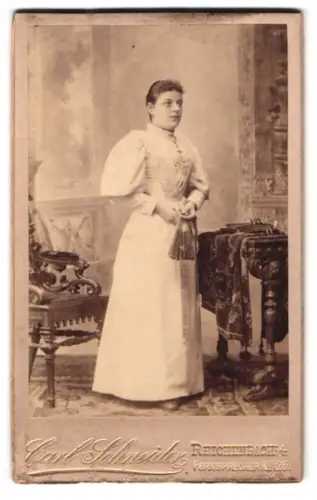 Fotografie Carl Schneider, Reichenbach i. V., Weinholdstr., Frau in elegantem Kleid