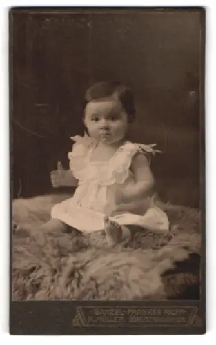 Fotografie R. Müller, Görlitz, Kleines Kind auf Fell sitzend