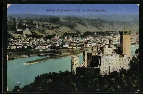 AK Oberlahnstein, Schloss Stolzenfels und Ort aus der Vogelschau