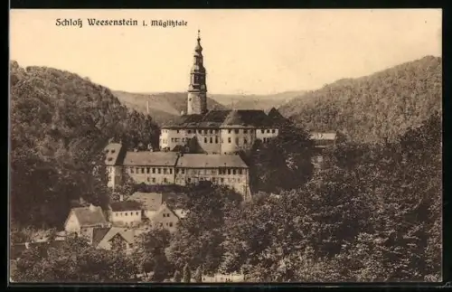 AK Schloss Weesenstein i. Müglitztale, Schloss mit Umgebung aus der Vogelschau