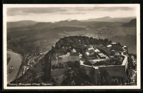AK Königstein /Sächs. Schweiz, Fliegeraufnahme der Festung Königstein