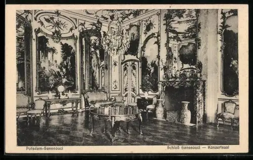 AK Potsdam-Sanssouci, Schloss Sanssouci, Konzertsaal