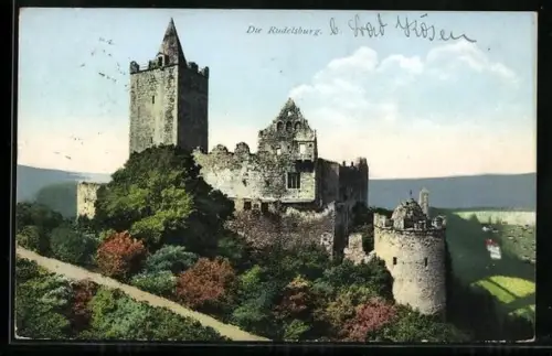 AK Saaleck /Thüringen, Die Ruine der Rudelsburg im Herbst