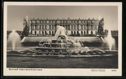 AK Schloss Herrenchiemsee, Frontansicht mit Springbrunnen