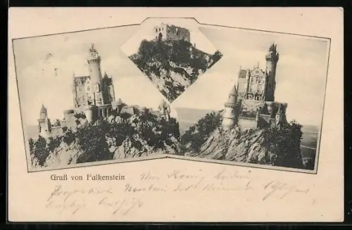 AK Schloss Falkenstein, Vor- u. Rückansicht, Ruine