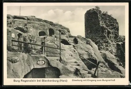 AK Burg Regenstein /Blankenburg, Oberburg mit Eingang zum Burgverliess