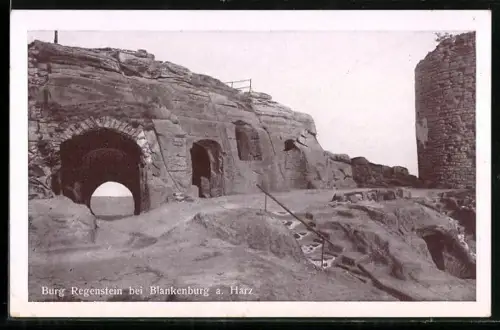AK Burg Regenstein /Blankenburg, Panorama mit Turm