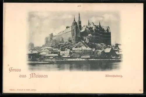 AK Meissen, Albrechtsburg, gesehen vom Wasser