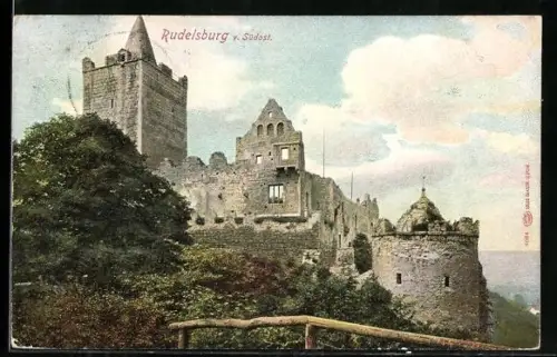 AK Rudelsburg, Ansicht der Ruine von Südosten