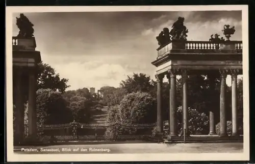 AK Potsdam, Schloss Sanssouci, Blick auf den Ruinenberg, Säulenportal