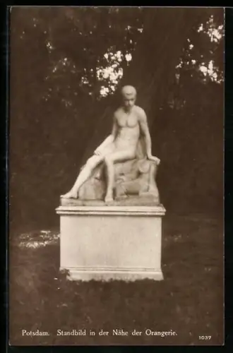 AK Potsdam, Schloss Sanssouci, Standbild in der Nähe der Orangerie
