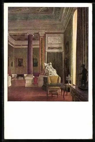 Künstler-AK Potsdam-Sanssouci, Schlaf- und Sterbezimmer Friedrich des Grossen, Innenansicht