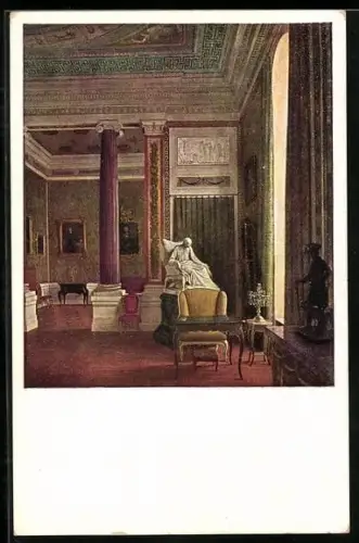 Künstler-AK Potsdam-Sanssouci, Schlaf- und Sterbezimmer Friedrich des Grossen, Innenansicht