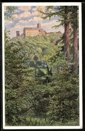 Künstler-AK Die Wartburg an einem Sommermorgen