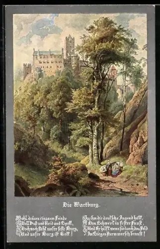 Künstler-AK Wartburg aus dem Wald gesehen