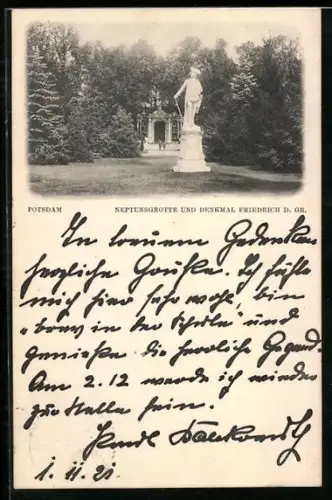 AK Potsdam, Neptunsgrotte und Denkmal Friedrich des Grossen