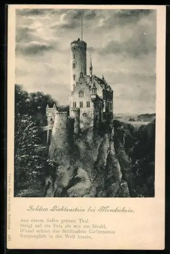 Künstler-AK Schloss Lichtensein bei Mondschein