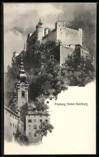 Künstler-AK Edward Theodore Compton: Hohensalzburg, Partie an der Festung