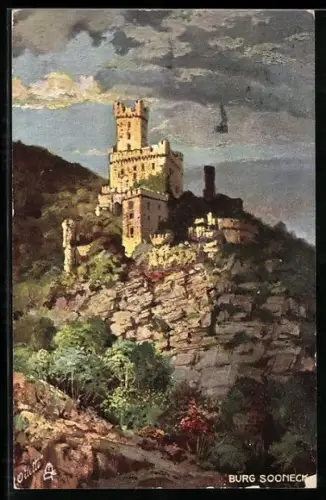 AK Niederheimbach, Blick auf Burg Sooneck