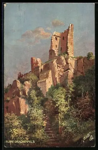 Künstler-AK Königswinter, Ruine Drachenfels