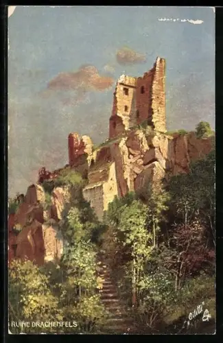 Künstler-AK Königswinter, Ruine Drachenfels