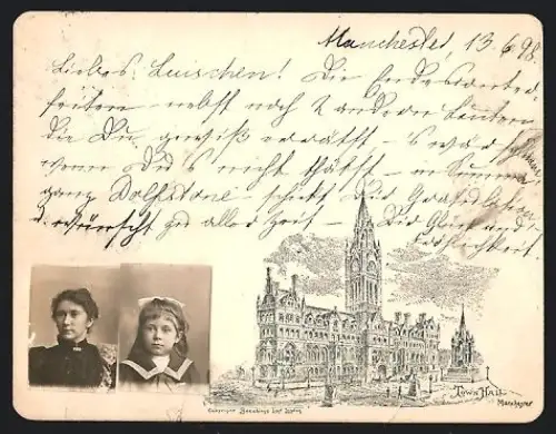 Mini-AK Manchester, Town Hall with portraits of a woman and a child