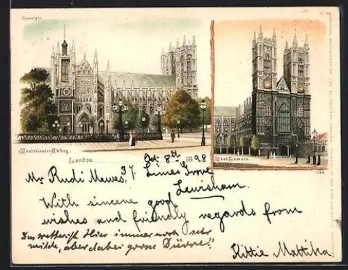 Lithographie London, Westminster Abbey, West Towers